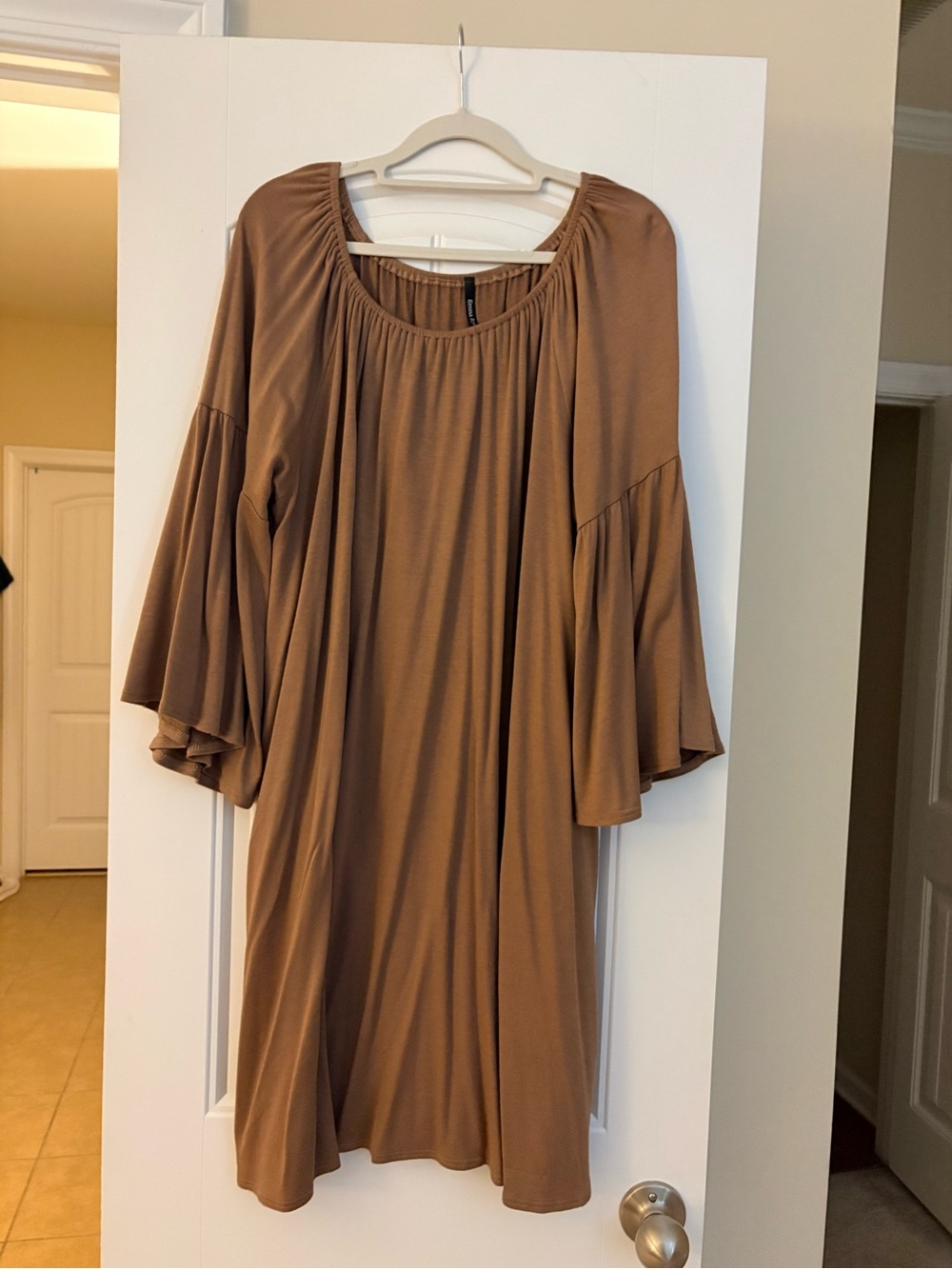 Bell-Sleeve Midi Dress in Camel Brown